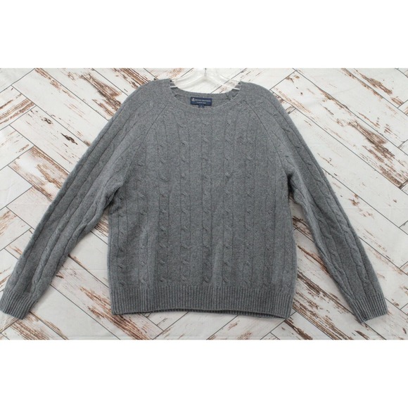 Brooks Brothers Sweater Mens L Gray Italian Yarn Merino Wool Cable Knit Pullover - Picture 1 of 10